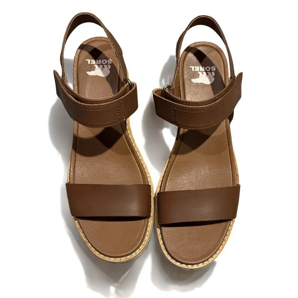 NWOT Sorel Brown and Cream Platform Sandals - Picture 2 of 6